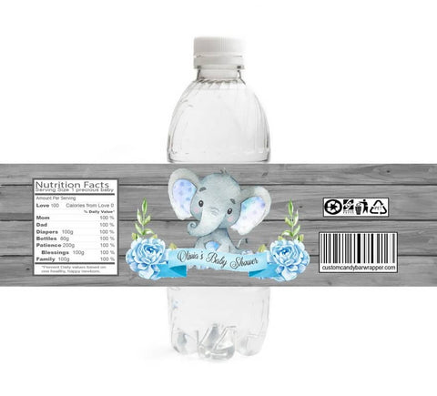 Elephant Baby Shower Water Bottle Labels