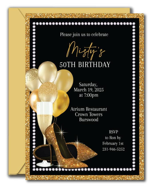 Surprise Birthday Invitation Gold Glitter Black Surprise -  Norway