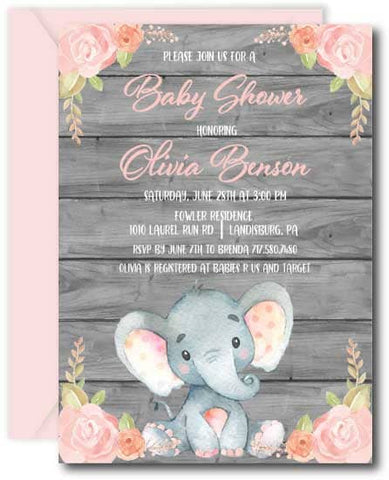 Blue Elephant Baby Shower Invitations