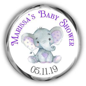 Purple Elephant Baby Shower Kisses Stickers Announce It