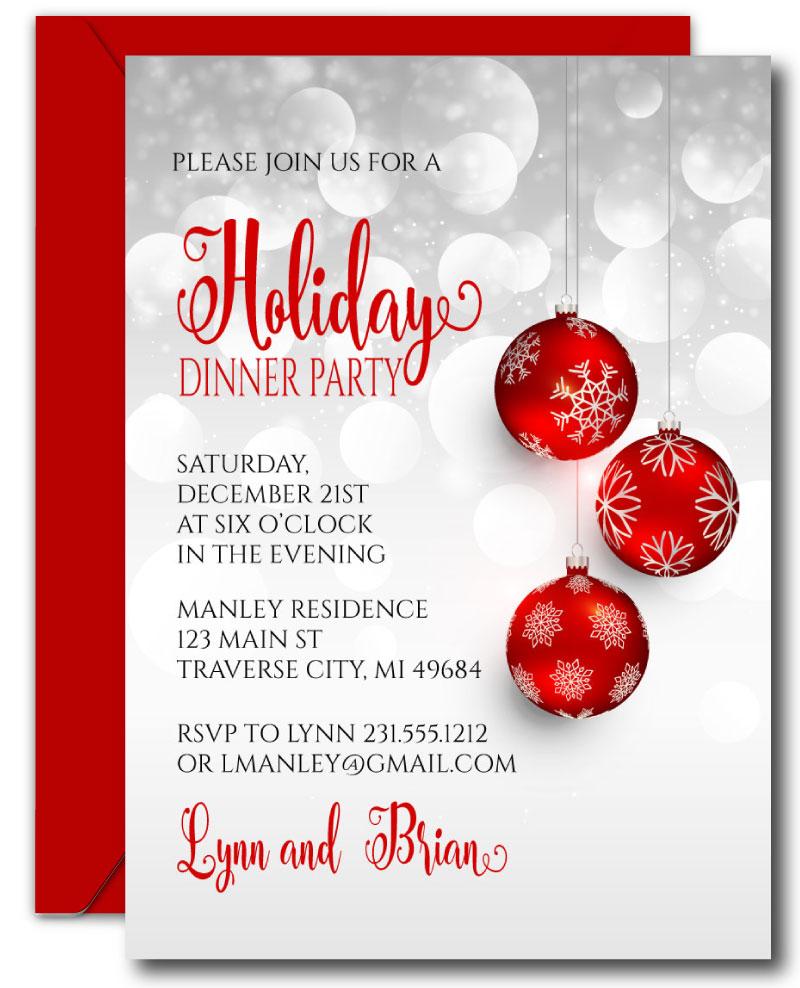 Red Ornaments Christmas Invitations - Announce It!