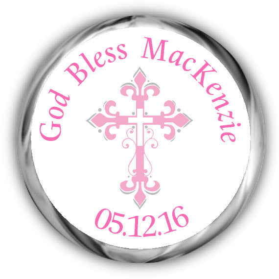 Lovely Pink Cross First Communion Kisses Stickers
