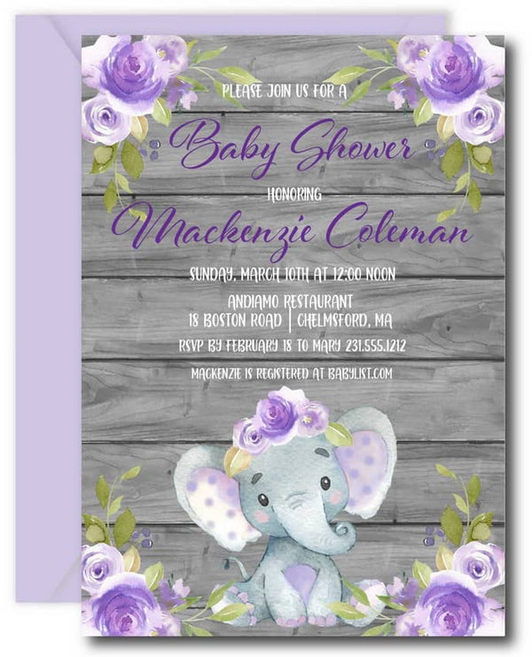 Purple Elephant Baby Shower Invitation Announce It!