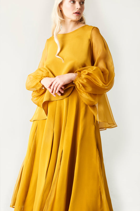 Midi Silk Organza Sheer Dress