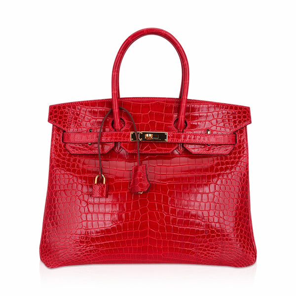 Replica Hermes Birkin 25 Handmade Bag In Red Crocodile Porosus Shiny Skin