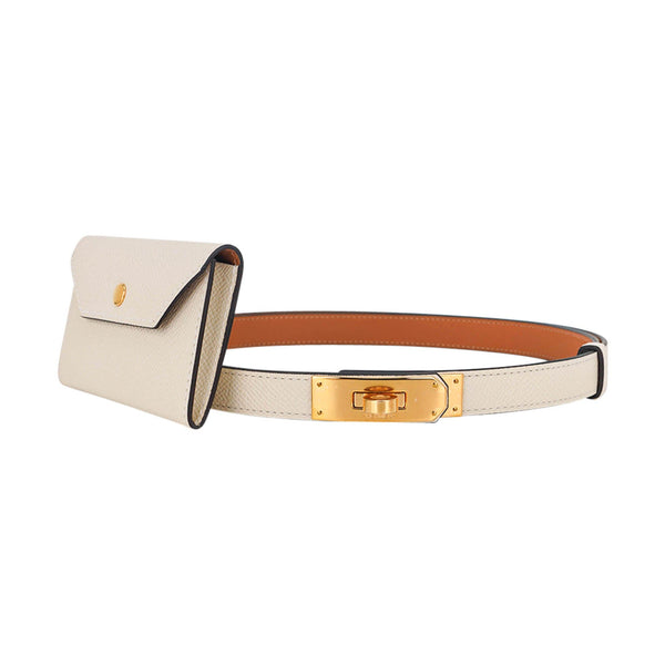 Hermes Kelly Belt 18cm, Gold (Brown) and Rose Gold Buckle, Adjustable Size,  2023