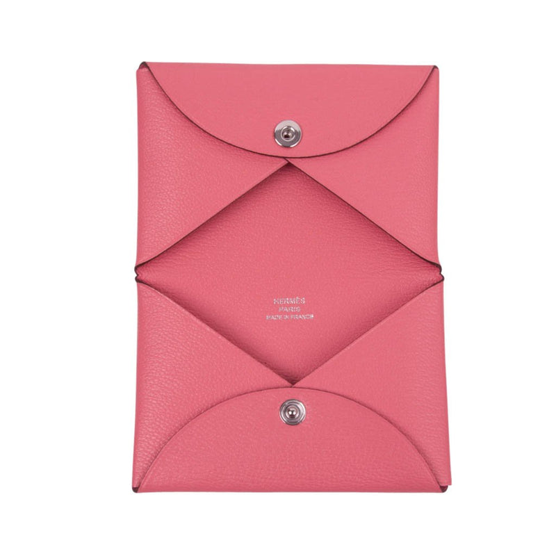 Hermes Calvi Rose Azalee Chevre Evercolor Leather Card Holder