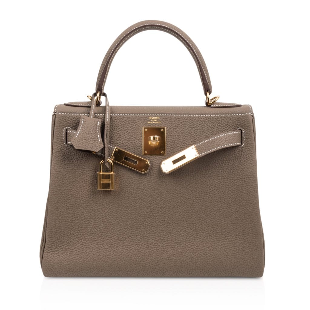 Hermes Kelly 28 Bag Etoupe Retourne Togo Gold Hardware – mightychic