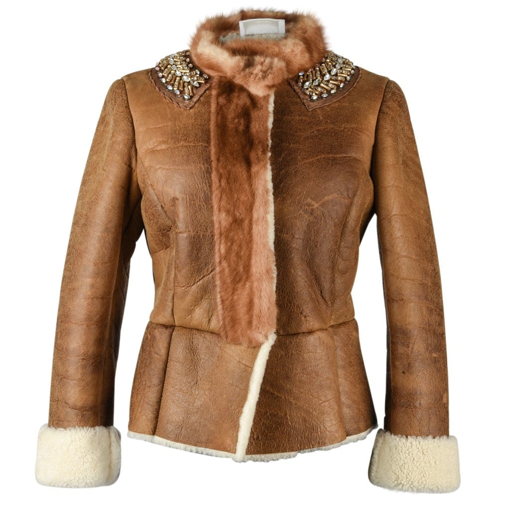 Prada Jacket Distressed Shearling Mink Trim and Jeweled Collar 40 / 6 –  Mightychic