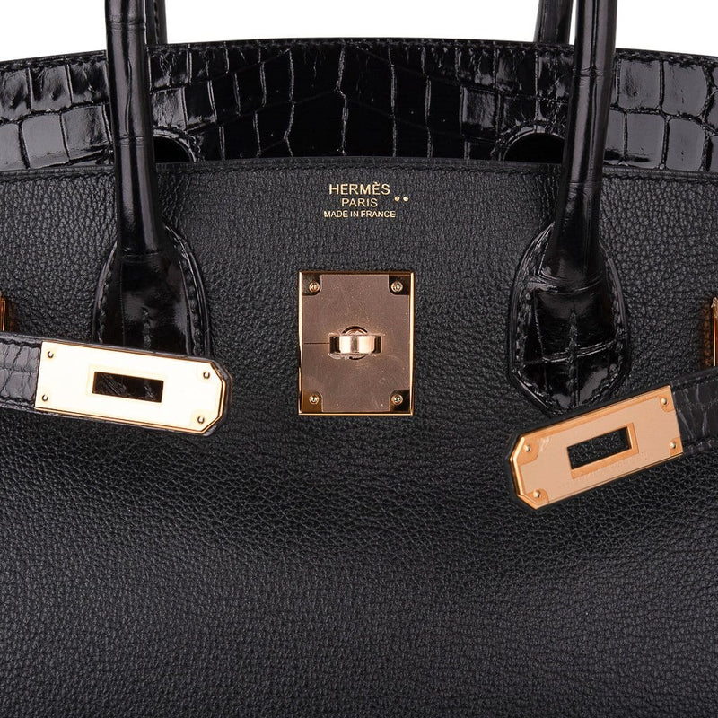 Hermes Birkin 30 Touch Bag Black Crocodile / Black Leather Rose Gold H ...