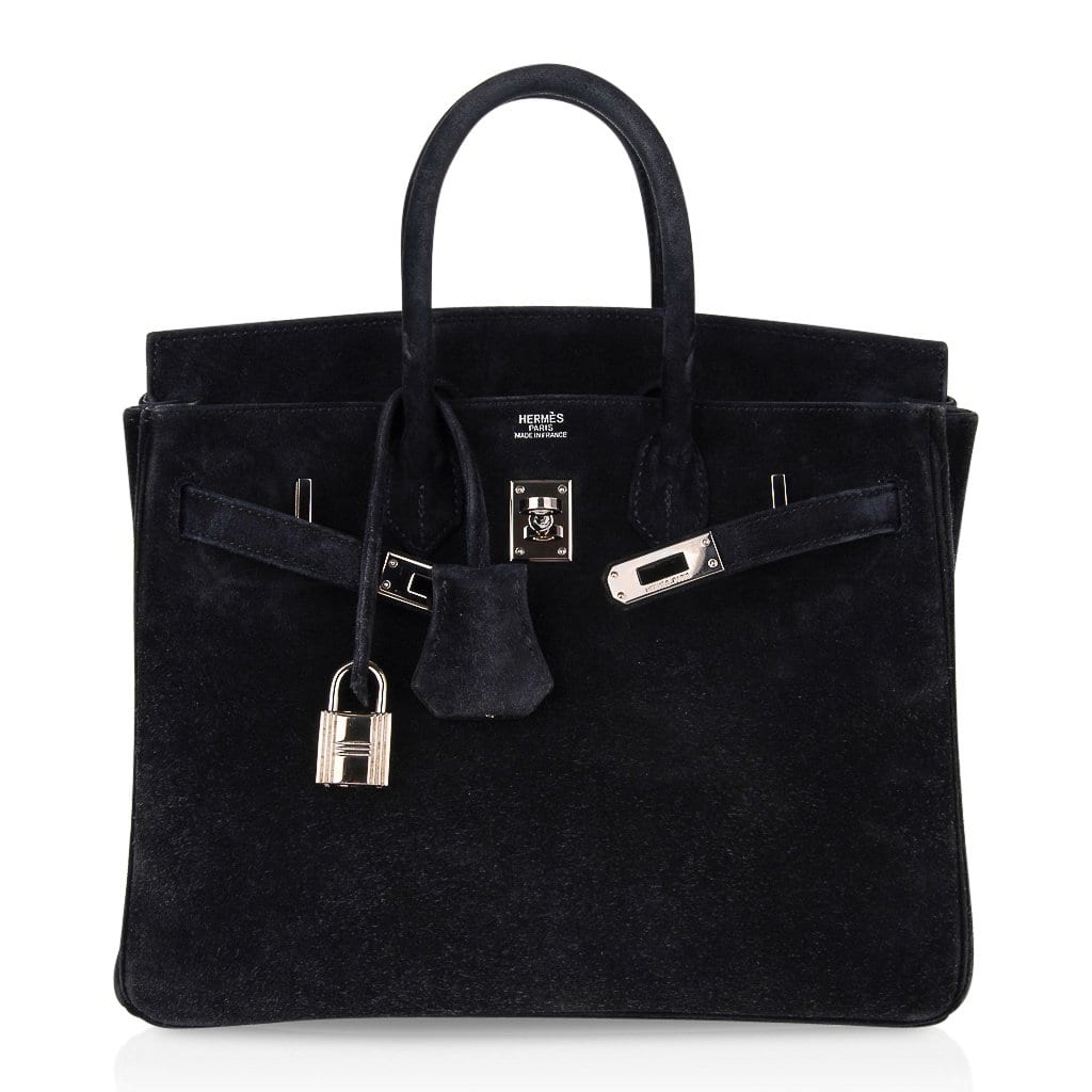 Hermes Birkin 25 Doblis Bag Black Suede 