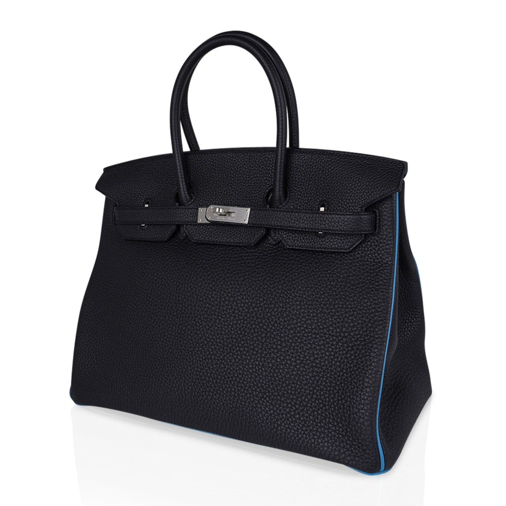 Hermes Birkin 35 HSS Bag Black / Turquoise Brushed Palladium Togo Leat ...