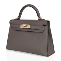 Hermes Kelly 20 Mini Sellier Bag Etain Epsom Leather Gold Hardware New w/Box
