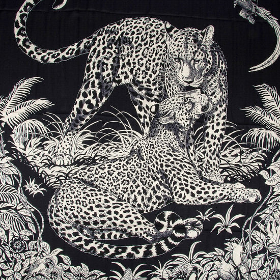 Hermes Scarf Jungle Love Tattoo Cashmere Silk Blue Noir Blanc Gm 140 Cm