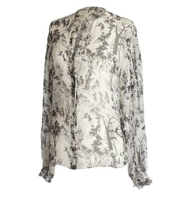 Louis Vuitton Asian Print Lace Detail Blouse