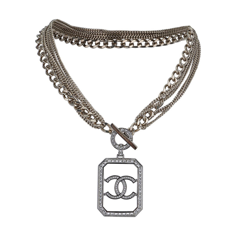 CHANEL necklace in gilt metal CC pendant set with brilliants  VALOIS  VINTAGE PARIS