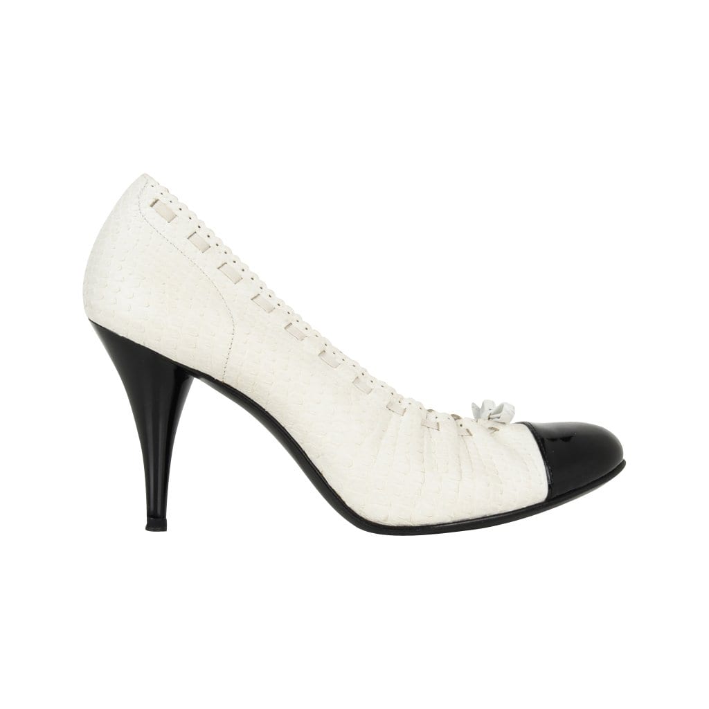 white snakeskin heels