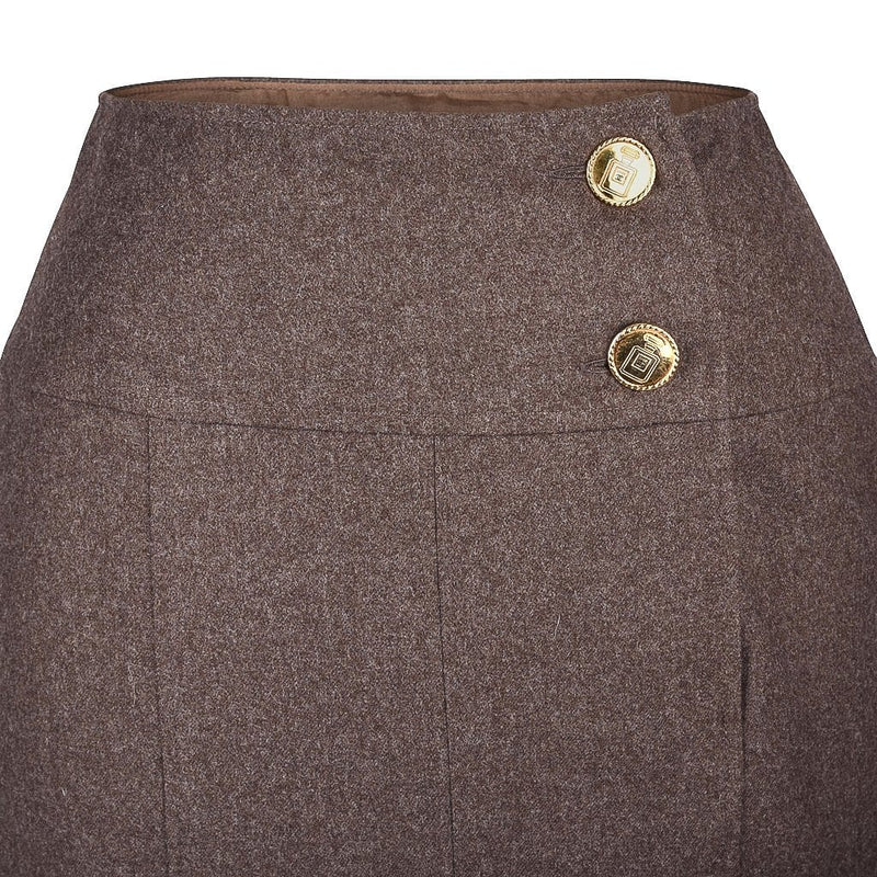 Chanel Vintage Brown Box Pleat Skirt with No 5 Buttons Size 36/4