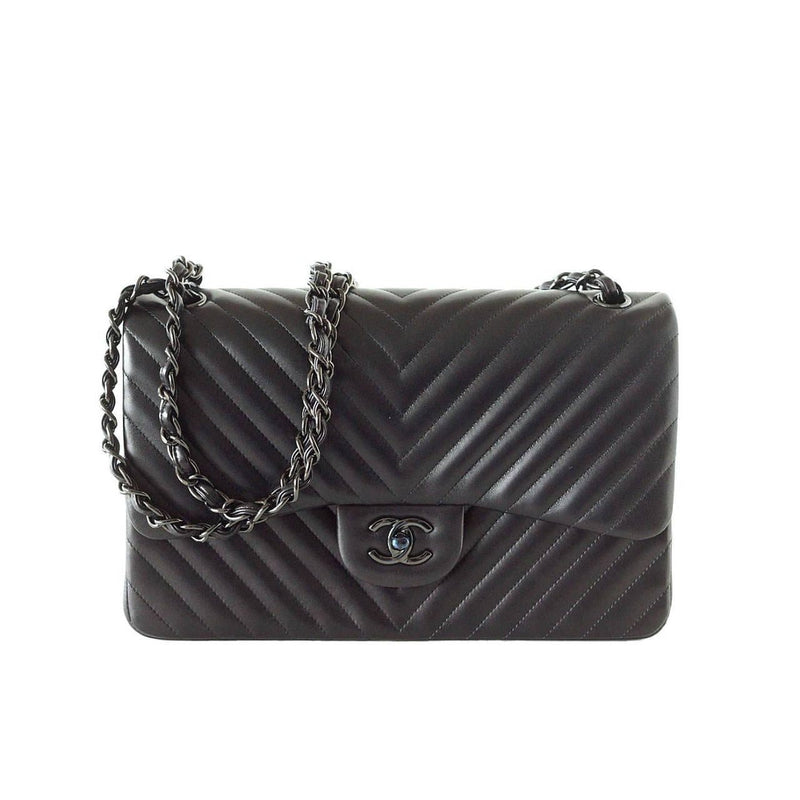 Chanel Bag Chevron So Black Jumbo Classic Double Flap Quilted New ...