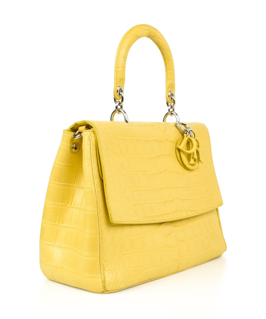 Christian Dior Be Dior Bag Matte Yellow Crocodile Double Flap Shoulder ...