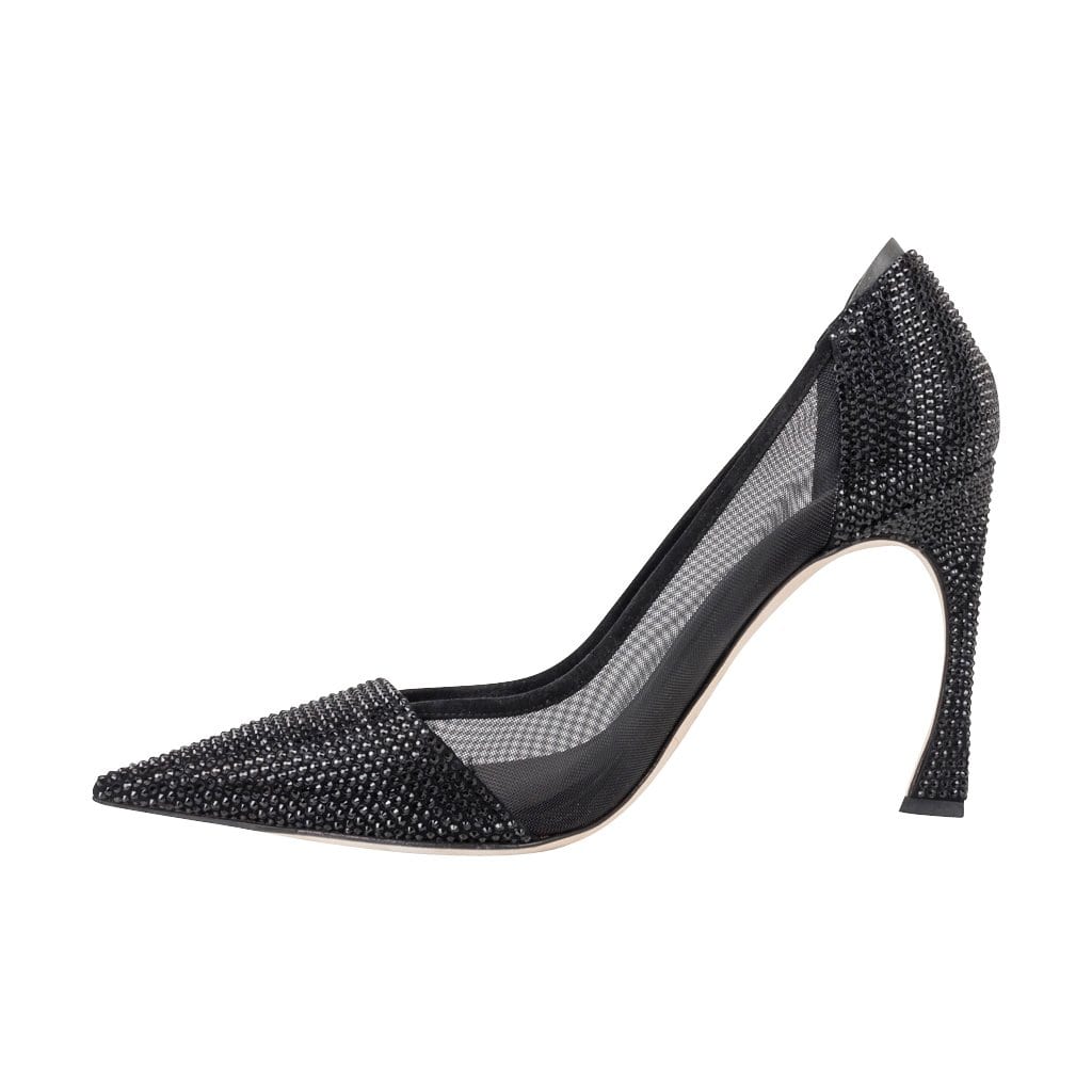 Christian Dior Shoe Black Diamante Beaded and Mesh Pump 40 / 10 ...