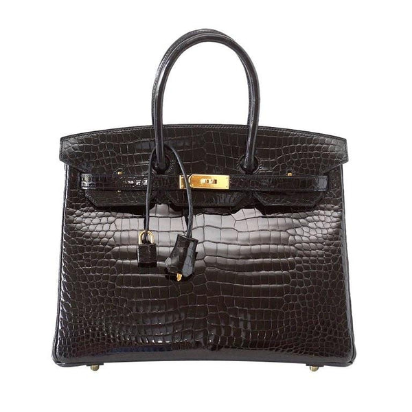 Hermes Birkin Bag Crocodile Leather Gold Hardware In Black