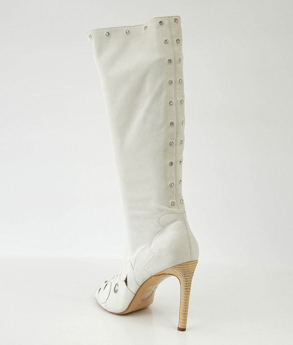 Versace Boot Pale Gray Soft Suede Swarovksi Diamantes Peeptoe 40 /10 ...