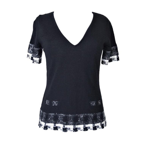 Chanel Top Black & White Silk Chiffon Floral Print 42 / 8 – Mightychic