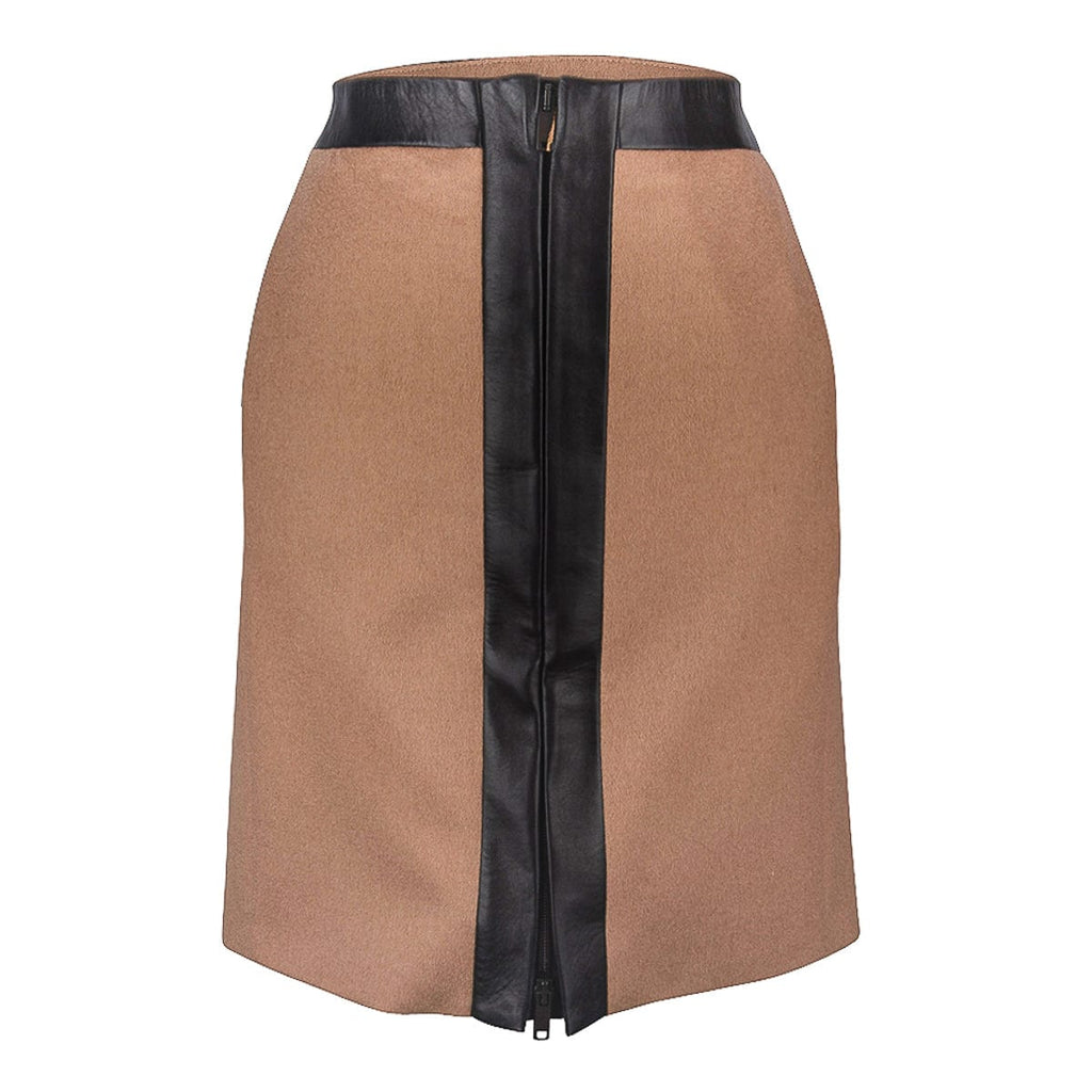 Gucci Skirt Camel Hair Leather Trim Front Zipper 40 / 6 – Mightychic