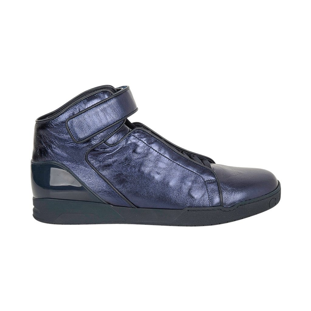 Gucci Men's Shoe Midnight Blue Nappa Silk Leather High Top Sneaker  –  Mightychic
