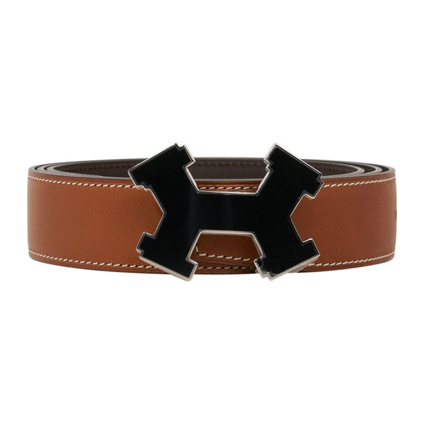 Hermes H Leather Buckle 38MM Reversible Belt Togo Leather In Black/Gold