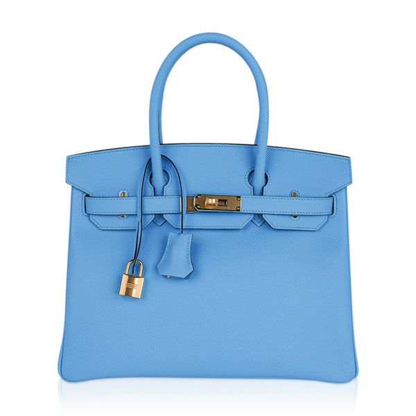 Hermes Birkin 35 Bag Jaune Ambre Blue Indigo Blue Celeste Limited