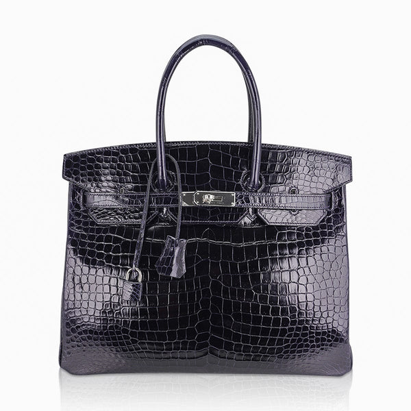 HERMÈS Birkin Cargo 35 handbag in Black Swift leather and in Blue Marine  Toile H canvas with Palladium hardware-Ginza Xiaoma – Authentic Hermès  Boutique