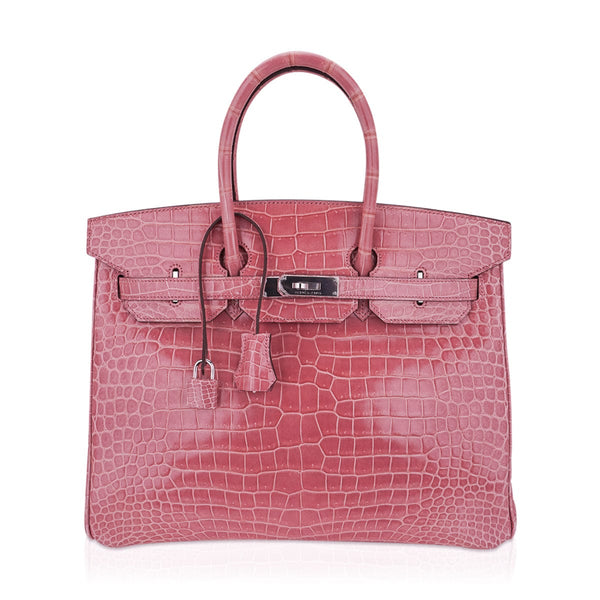 Hermès Birkin 35 Rose Scheherazade Shiny Porosus Crocodile Palladium H