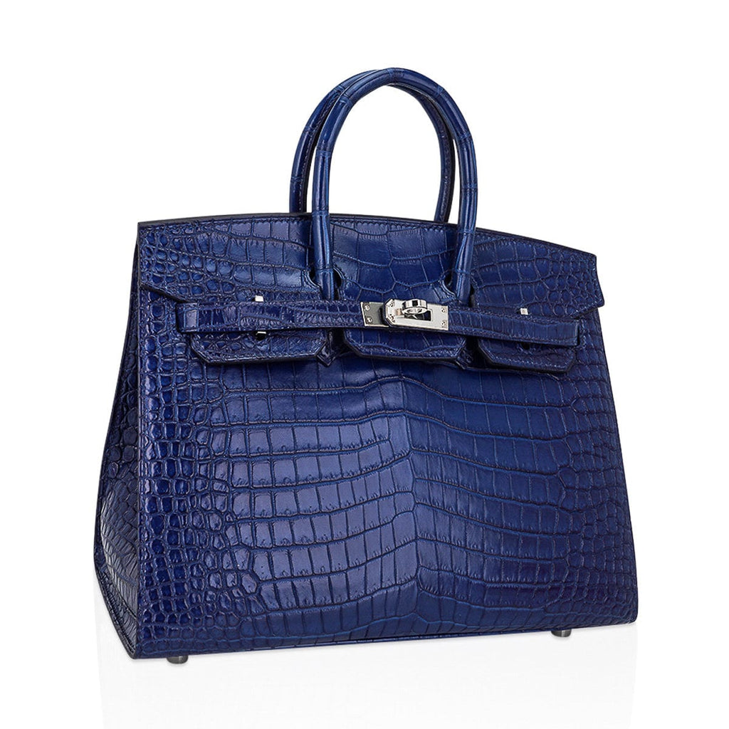 Hermes Limited Edition Birkin 25 Sellier Bag in Indigo Aizome Porosus ...