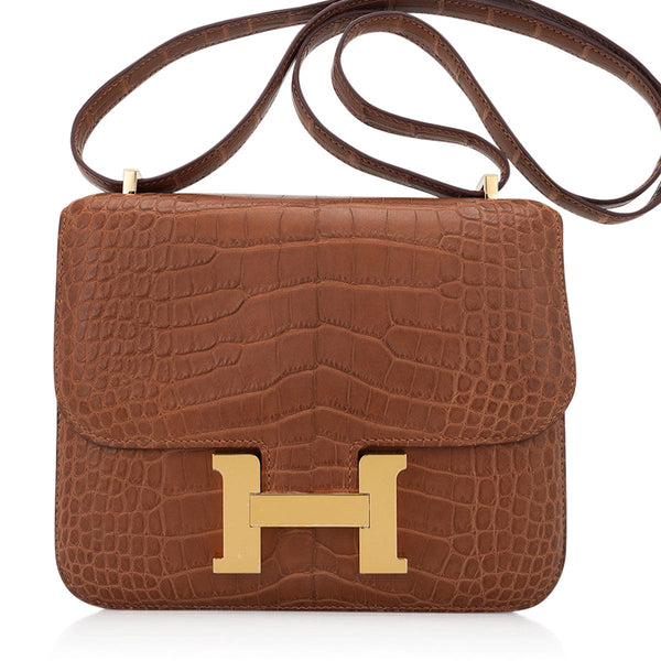 Hermes Sanguine/Plated Gold MINI CONSTANCE MARQUETEE LEZARD Buckle 24 mm  New with Pochette and White Box!!