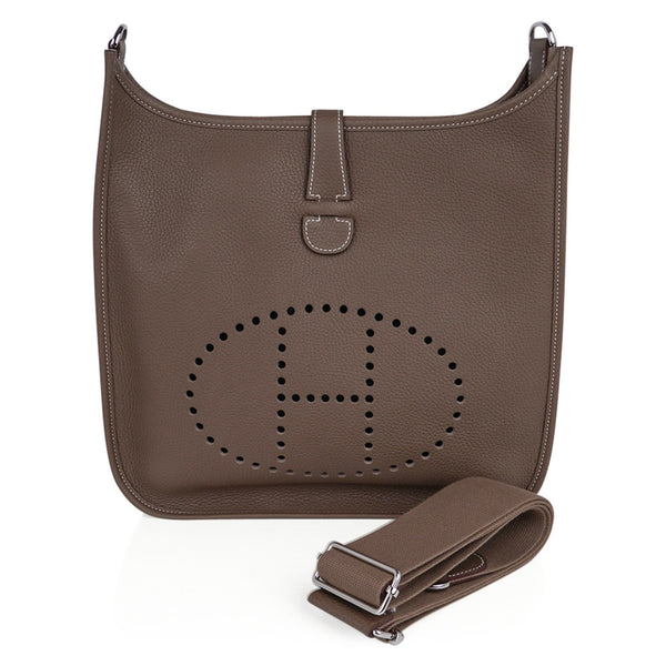 Authentic! Hermes Evelyne Chocolate Brown Epsom Leather GM Handbag