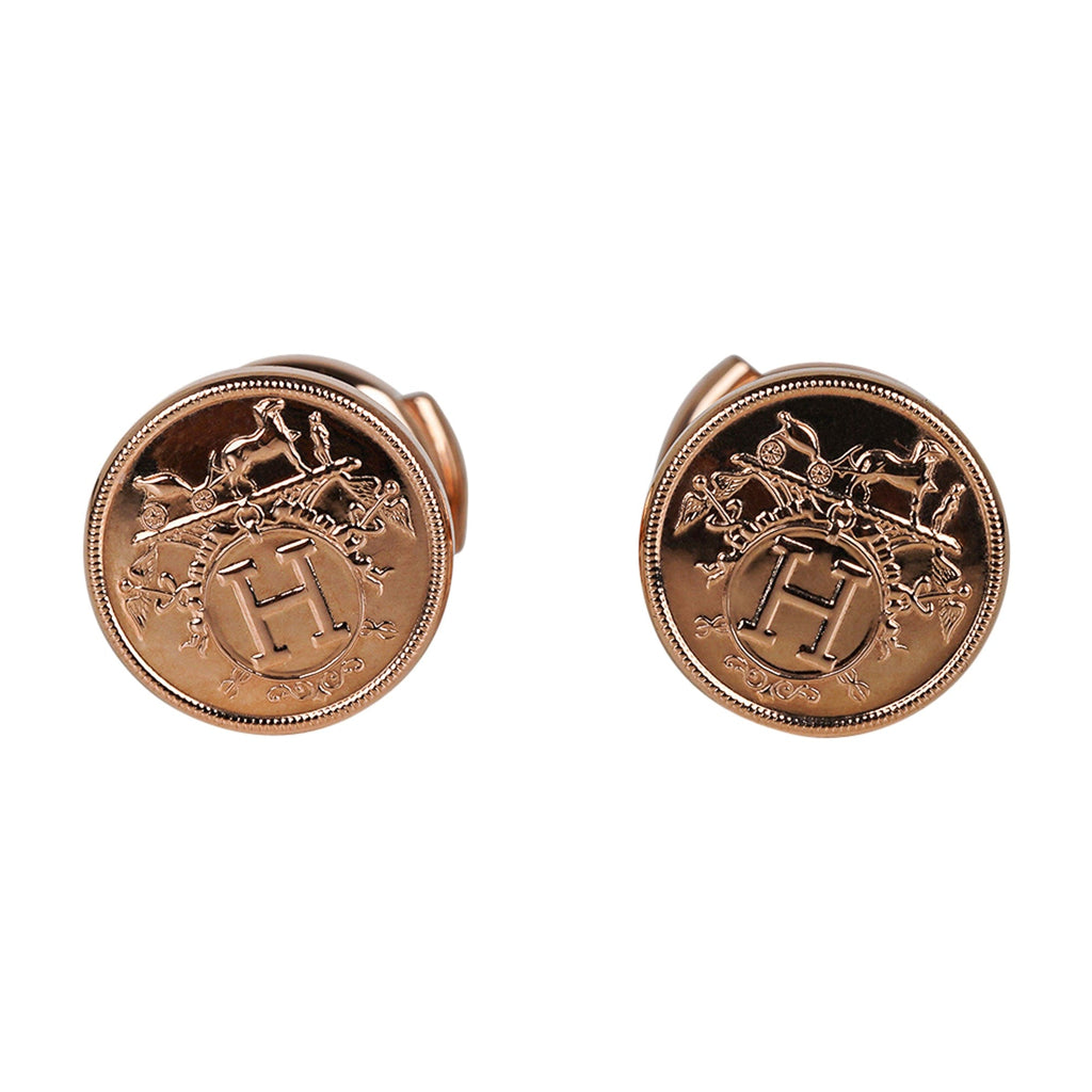Hermes Ex-Libris 18k Rose Gold Earrings Very Small Model TPM – Mightychic