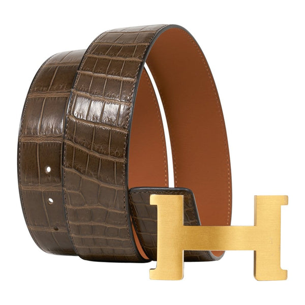 Hermès BELT HERMES BUCKLE H CONSTANCE BRUSHED STEEL T100 REVERSIBLE BOX  EPSOM Leather ref.691589 - Joli Closet