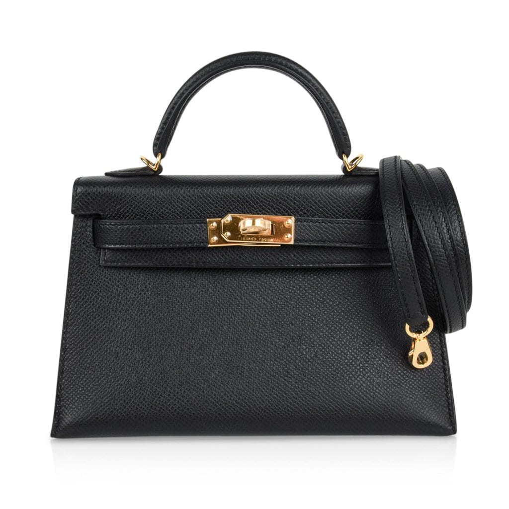 Hermes Mini Kelly 20 Sellier Bag in Black Epsom Leather with Gold Hard ...