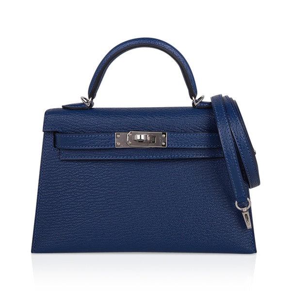 Hermès Kelly Pochette Clutch Blue Izmir Swift/Cigar Palladium Hardware –  Coco Approved Studio