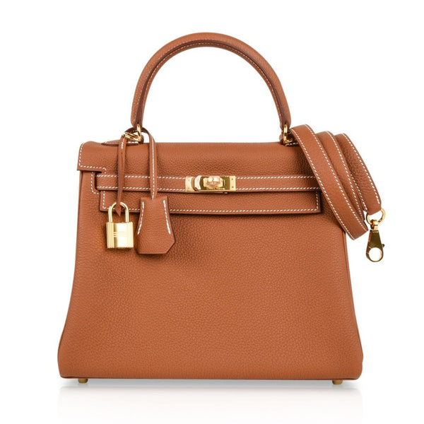 Hermes Kelly 25 Bag Coveted Gold Togo Gold Hardware – mightychic