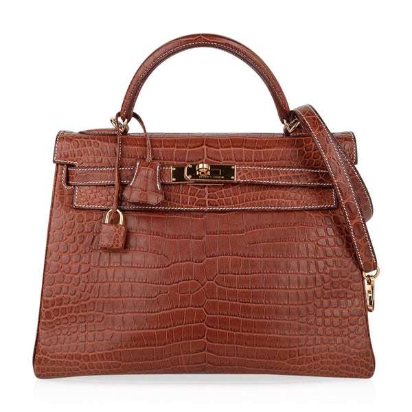 Hermes Birkin 35 Braise Lipstick Red Porosus Crocodile Bag Gold Hardware •  MIGHTYCHIC • 