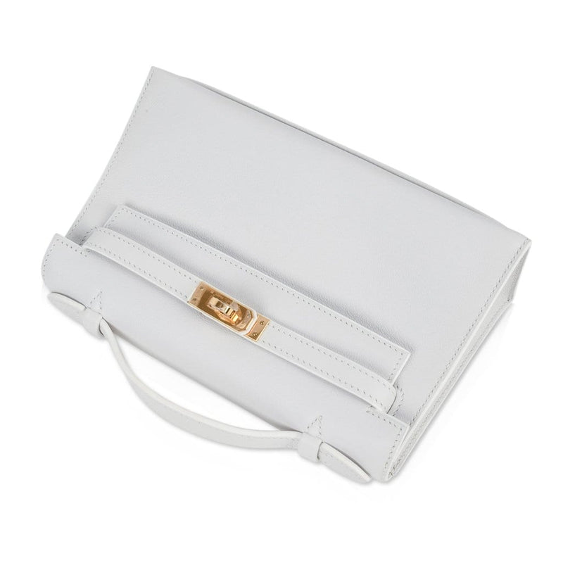 Hermes Kelly Pochette Clutch Bag Very Rare White Gold Hardware – Mightychic