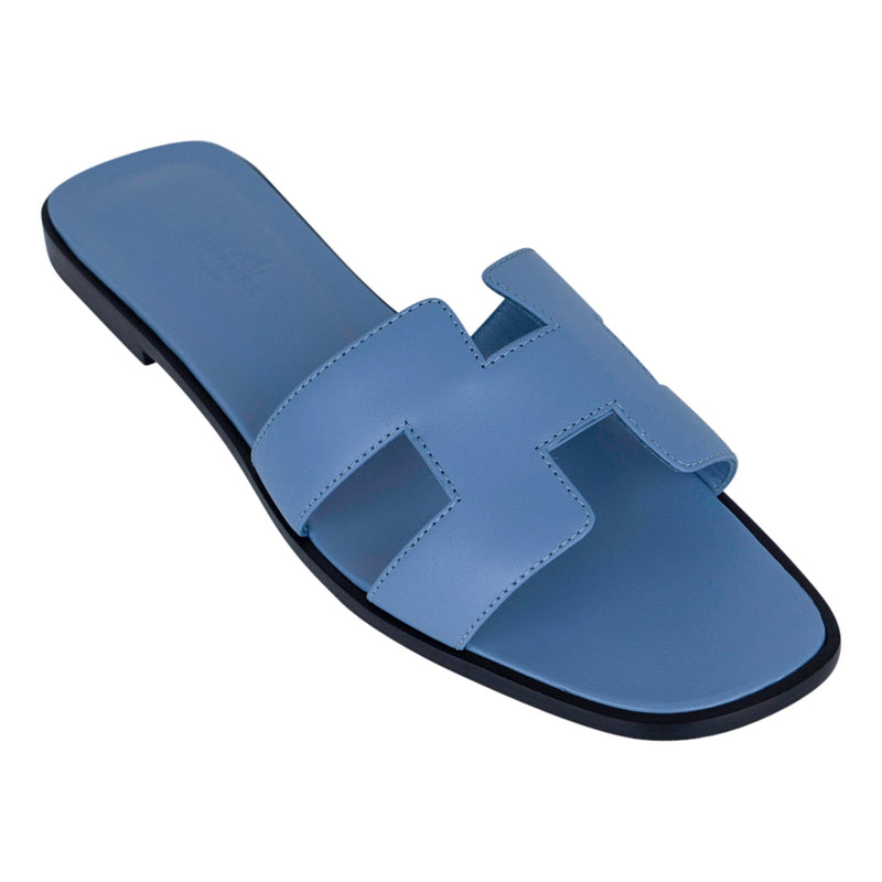 Hermes Oran Sandal Bleu Bleuet Calfskin 39 / 9 New w/Box – Mightychic