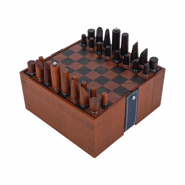 Hermes Samarcande Chess Set Sycamore Mahogany Lambskin Drawers New