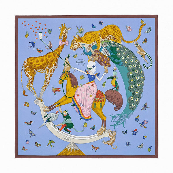 Hermes Story Marron Glace / Blue Silk Scarf 90 – Mightychic