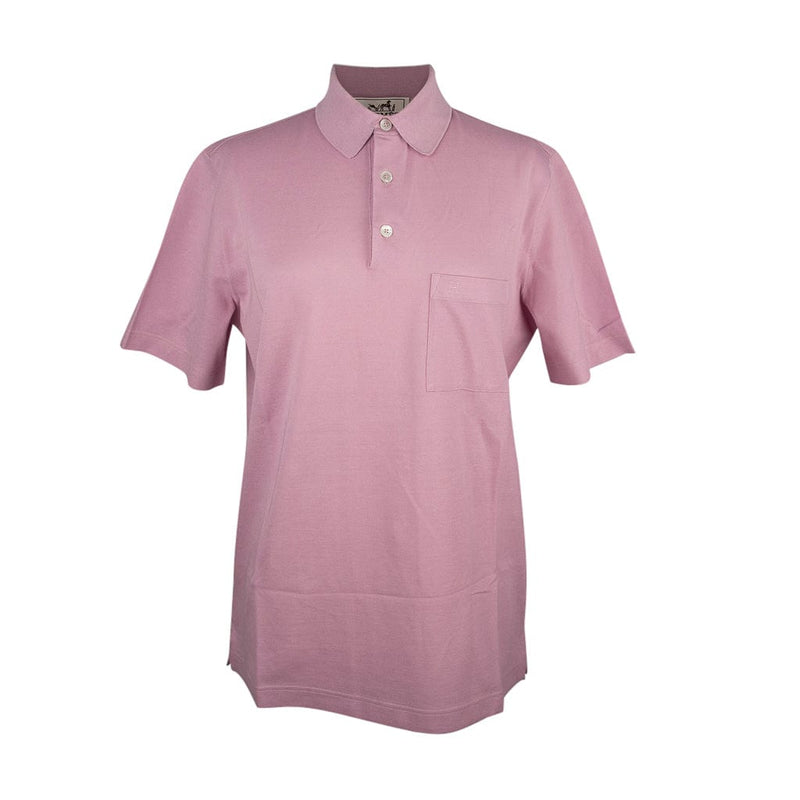 Hermes Men's H Embroidered Polo Shirt Rose Clair Cotton Short Sleeve L