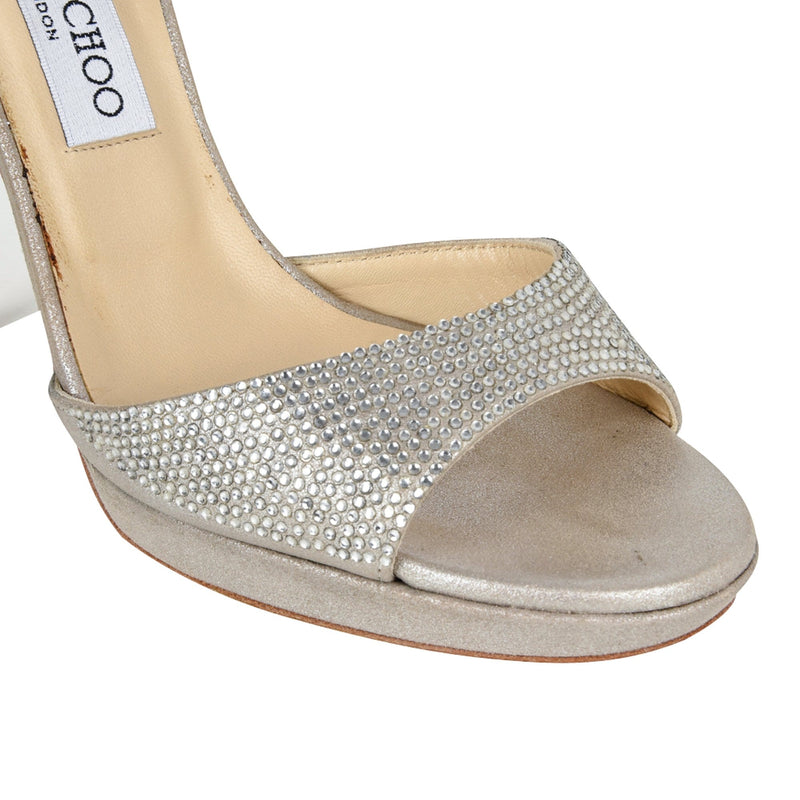 Jimmy Choo Shoe Platform Soft Silver Leather Diamantes 39 / 9 new