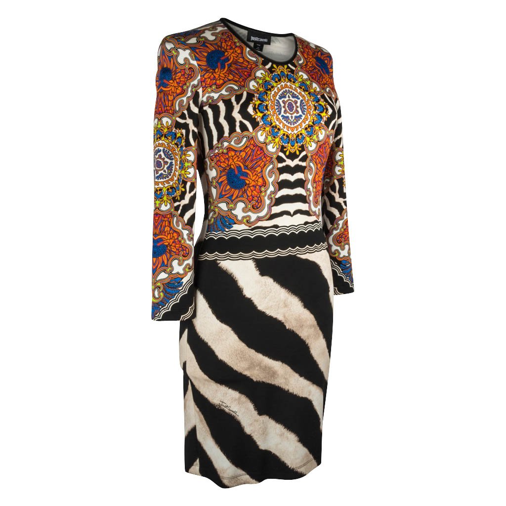 Just Cavalli Dress Animal Abstract and Floral Print Size 40 / 6 ...